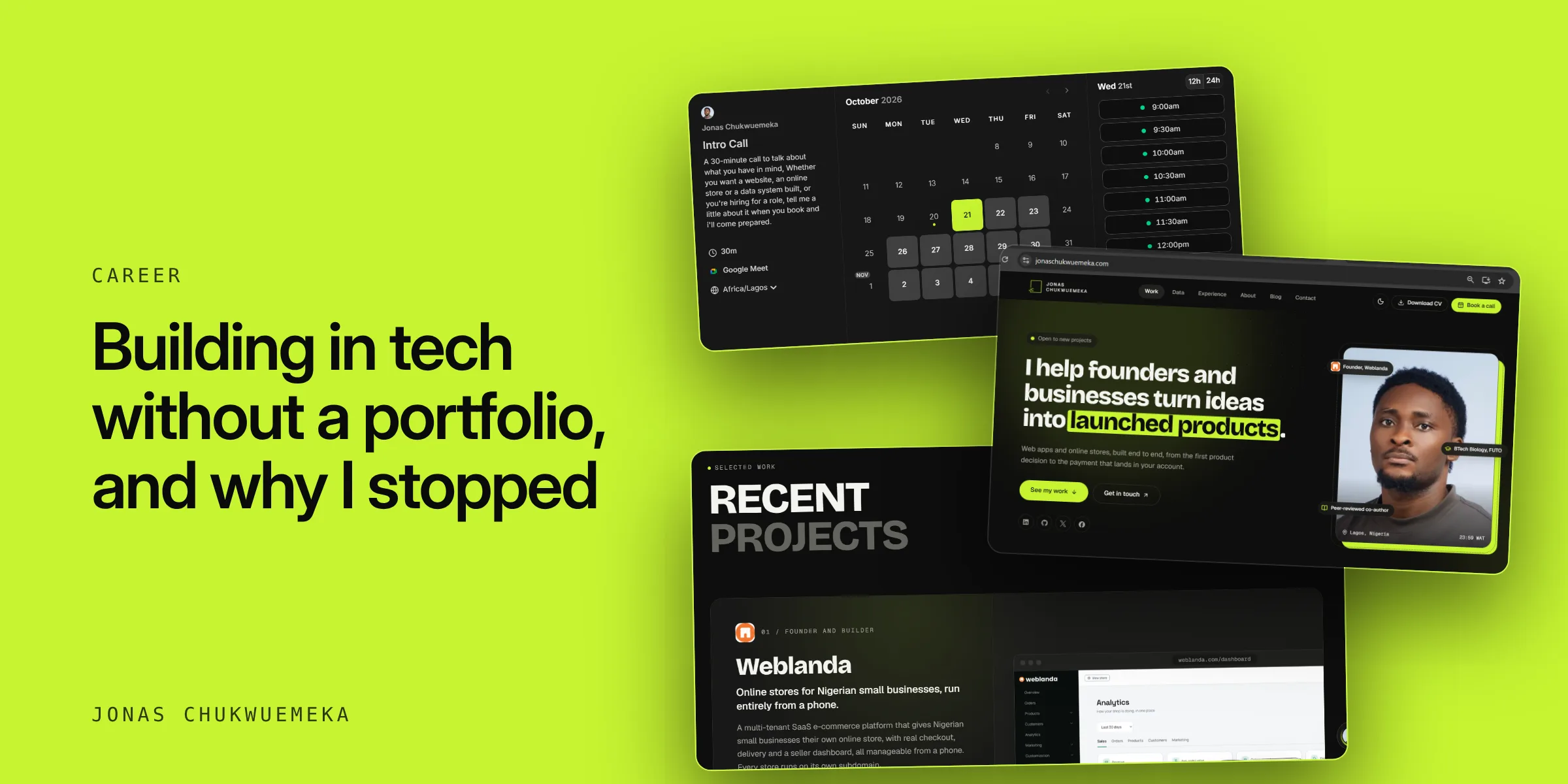 Cover photo of weblanda blog post: Building in tech without a portfolio, and why i stopped